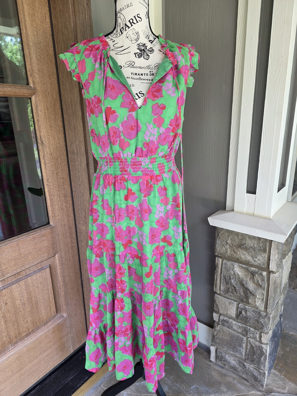 Lime Green And Pink Midi Dress-NWT